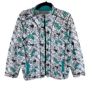 Allyson Whitmore Colorful Floral Cotton Blend Zip Up Lightweight Sweatshirt Sz L